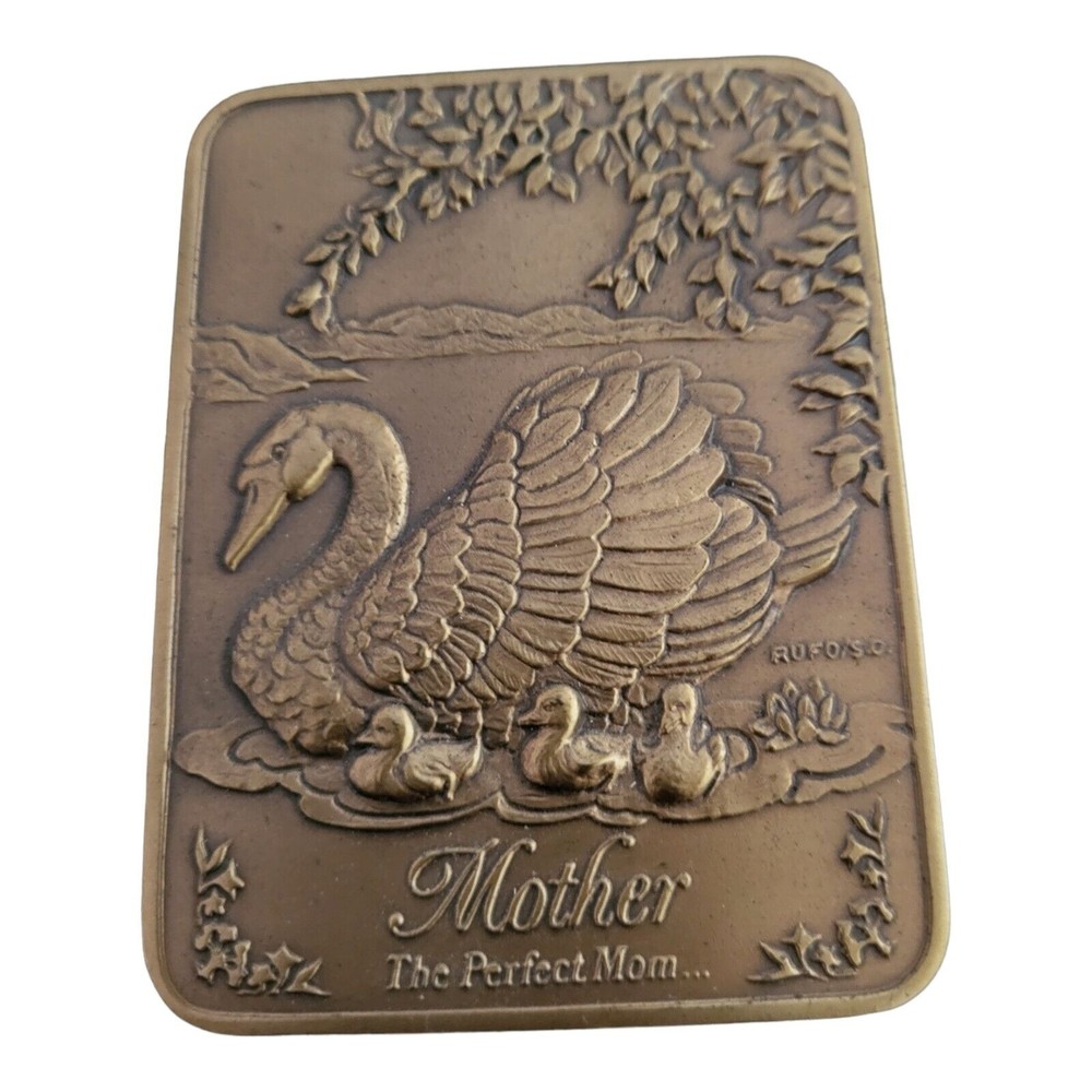 Gerald C Henry Solid Bronze 14oz Mother Plaque Paperweight Swan Perfect Mom